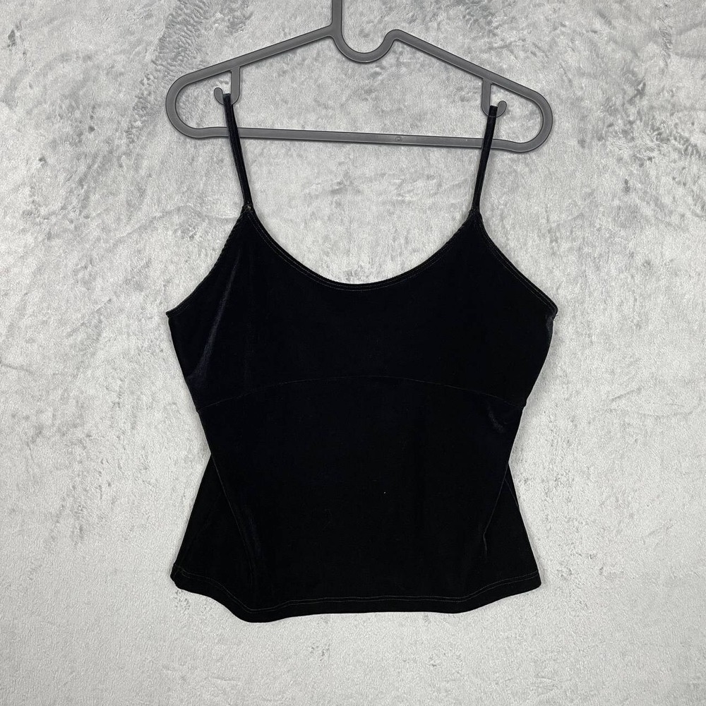 Vintage Y2K Black Velvet Babydoll Cami Top Spaghetti Strap Goth Grunge Large